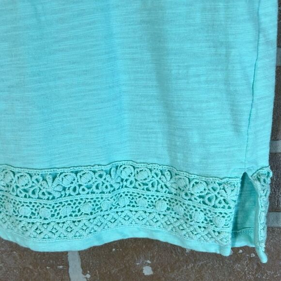 Talbots Top Green Shirt Crochet Trim Women’s Slub Knit Medium Pretty! - Picture 4 of 6
